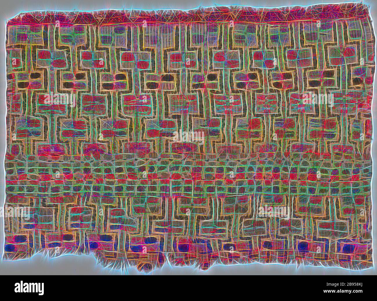 Fragment of a rug, Berber Peoples, century-19, wool, 53 x 36 in., Textil and Fashion Arts, von Gibon neu vorgestellt, Design of warm heiter glühend of brightness and light Rays Radiance. Klassische Kunst mit moderner Note neu erfunden. Fotografie, inspiriert vom Futurismus, die dynamische Energie moderner Technologie, Bewegung, Geschwindigkeit und Kultur revolutionieren. Stockfoto