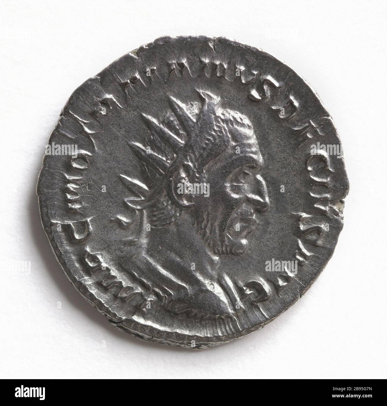 Antoninien Trajan Decius, 250 Monnaie Romaine. Antoninien de Trajan Dèce (vers 201-251), empereur romain de 249 à 251. Argent (Avers). 250. Paris, musée Carnavalet. Stockfoto