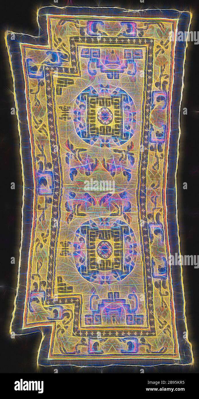 Sattel-Teppich, 1800-1825, Wolle, Baumwolle, 53-1/16 x 26-1/4 Zoll, Textil- und Modekunst, von Gibon neu vorgestellt, Design von warmem, fröhlichem Glanz von Helligkeit und Lichtstrahlen. Klassische Kunst mit moderner Note neu erfunden. Fotografie, inspiriert vom Futurismus, die dynamische Energie moderner Technologie, Bewegung, Geschwindigkeit und Kultur revolutionieren. Stockfoto