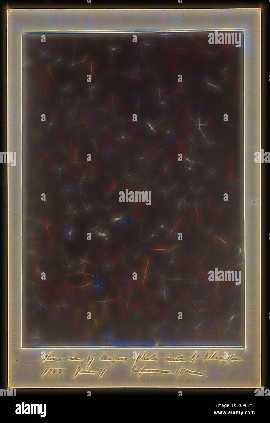 Foto: Eta Argus Nebula, aufgenommen mit dem Great Melbourne Telescope, 1883, Experimentelle Aufnahme von Eta Argus Nebula, aufgenommen von Joseph Turner mit dem Great Melbourne Telescope, 7. Januar 1883. 1882 begannen Astronomen in Großbritannien und Amerika, die empfindlicheren trockenen Platten erfolgreich zu verwenden, um Nebel und Kometen zu fotografieren, die zuvor nicht eindeutig mit nassen Platten fotografiert worden waren. Astronomen am Melbourner Observatorium begannen mit Experimenten, die das großartige, von Gibon neu vorgestellte Design von warmem, fröhlichem Leuchten von Helligkeit und Lichtstrahlen verwendeten. Klassische Kunst mit einem modernen twis neu erfunden Stockfoto