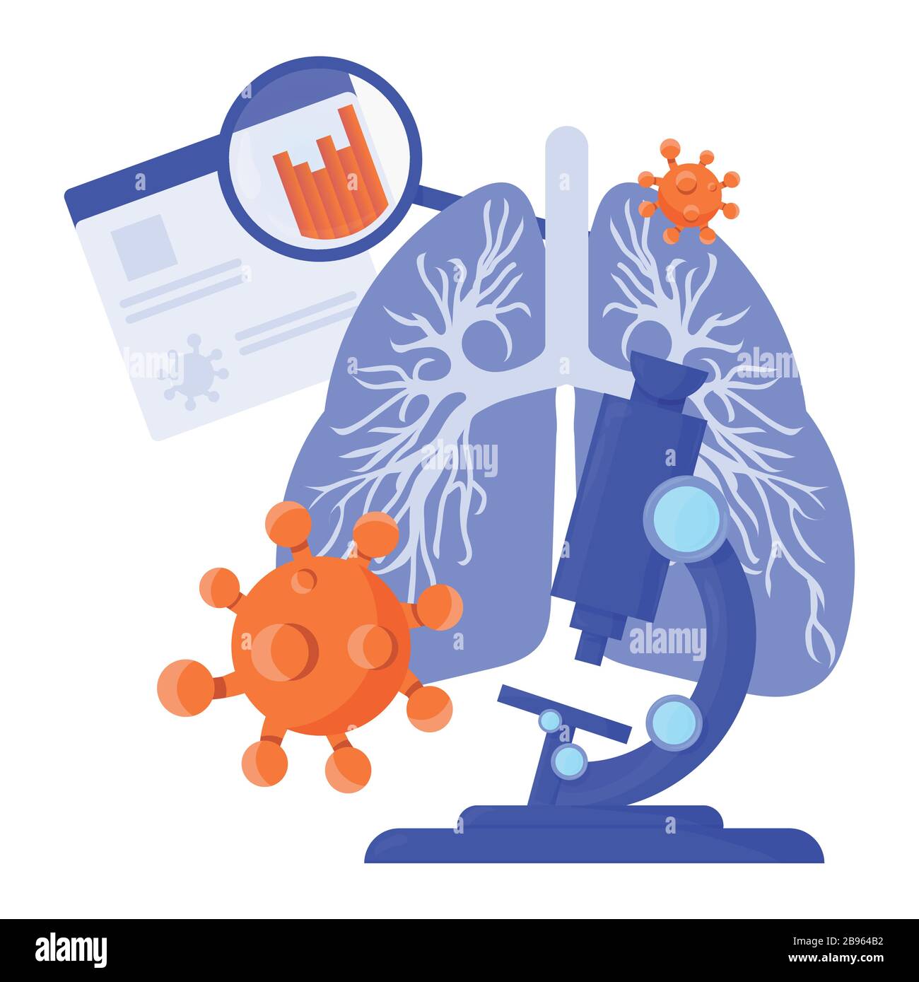 Nachrichten und Statistiken Konzeptdarstellung über Coronavirus COVID-19 oder neues Pneumonie-Virus. Stock Vektor