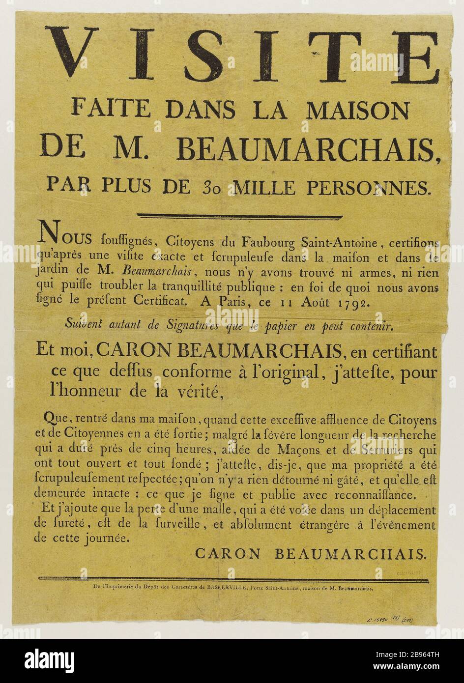 BESUCH IM HAUS Herr Beaumarchais Anonyme. "Visite faite dans la maison de M. Beaumarchais". Typographie. 17992. Paris, musée Carnavalet. Stockfoto