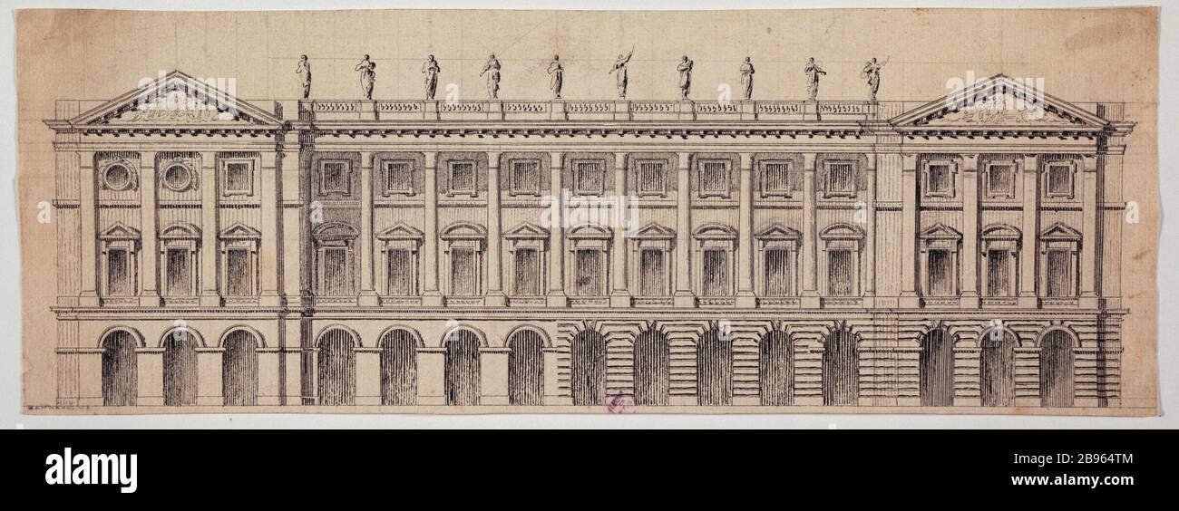 PALAST DES ORTES LOUIS XV ANGE-JACQUES GABRIEL (1698-1782-892). "UN des palais de la Place Louis XV". Pflaume, umhülle noire. Paris, musée Carnavalet. Stockfoto