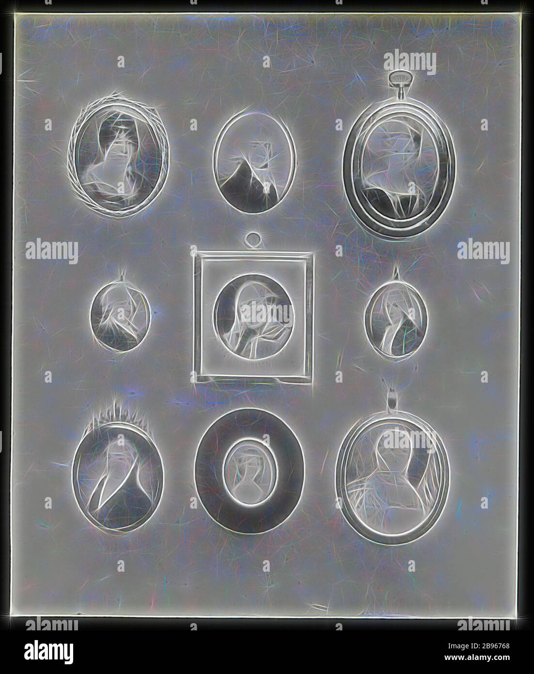 Laternenrutsche - Portrait Miniaturen, 1909-1930, einer von neunzig magischen Laternenschiebebahnen, die Bilder von Artefakten, Kunstwerken, dekorativer Kunst, Innenräumen und Möbeln enthalten, die zu verschiedenen Museums- und Galeriesammlungen im Vereinigten Königreich gehören. Die Francis Collection von vorkinematographischen Apparaturen und Ephemera wurde von den australischen und viktorianischen Regierungen im Jahr 1975 erworben., neu gestaltet von Gibon, Design von warmen fröhlich glühen von Helligkeit und Lichtstrahlen Ausstrahlung. Klassische Kunst neu erfunden mit einem modernen Twist. Fotografie inspiriert von Futurismus, umarmt dynamische Energie der modernen t Stockfoto