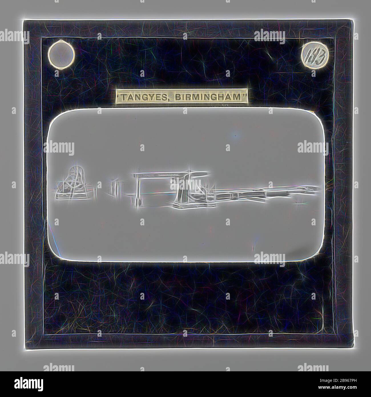 Laternenschieber - Tangyes Ltd, Chain & Cable Testing Machine, um 1910, einer von 239 Glasslaternengleitern, die Produkte von Tangyes Limited Ingenieuren aus Birmingham, England, darstellen. Die Bilder umfassen verschiedene Produkte wie Motoren, Kreiselpumpen, Hydraulikpumpen, Gashersteller, Materialprüfmaschinen, Pressen, Werkzeugmaschinen, hydraulische Hebemaschinen usw. Tangyes war ein Unternehmen, das von 1857 bis 1957 betrieben wurde. Sie produzierten eine Vielzahl von Engineering, Reimagined von Gibon, Design von warmen fröhlich glühen von Helligkeit und Lichtstrahlen Ausstrahlung. Klassische Kunst neu erfunden mit einem modernen twis Stockfoto