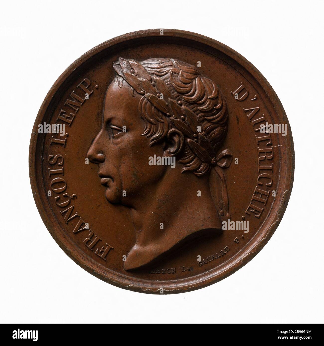 Besuch von Franziskus I. (1768-1835), Kaiser von Österreich (1804-1835), der Mint-Medaille, von Raymond Gayrard (1777-1858) und Dominique Vivant-Denon (1747-1825). Visite de François Ier (1768-1835), empereur d'Autriche (1804-1835), à la Monnaie des médailles, 1814. Bronze. Paris, musée Carnavalet. Stockfoto