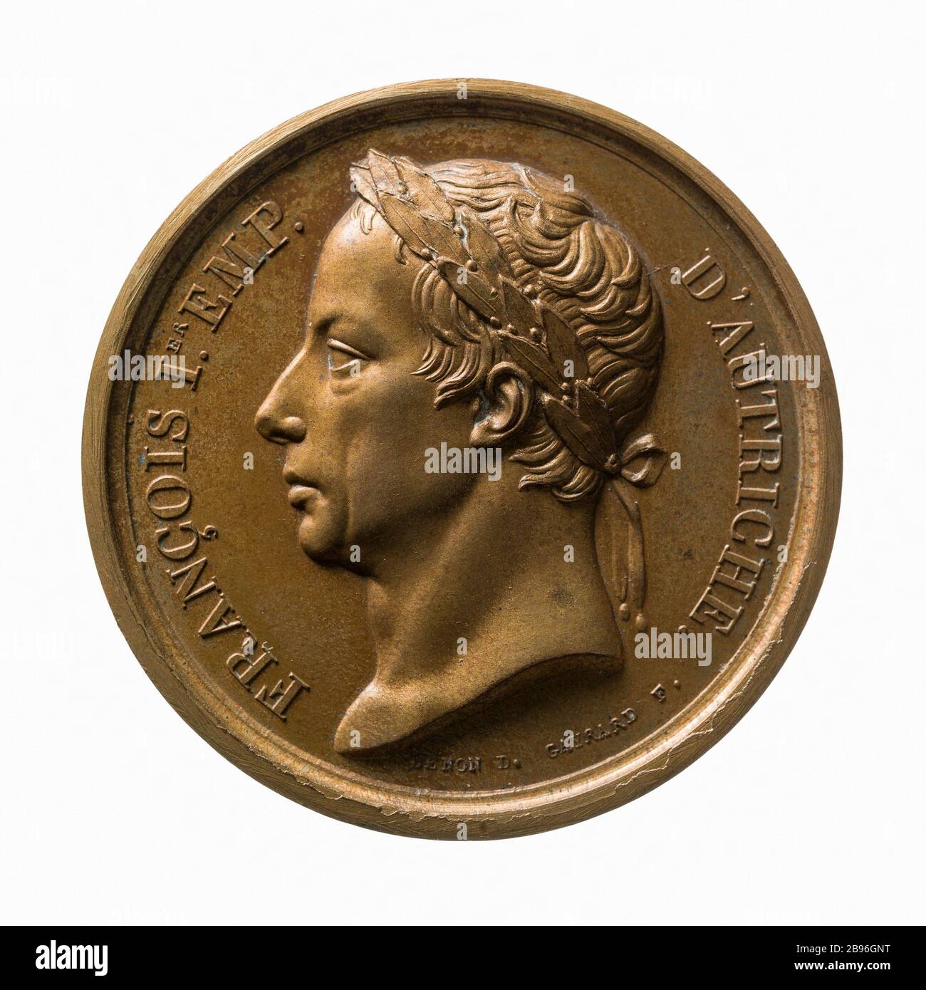 Besuch von Franziskus I. (1768-1835), Kaiser von Österreich (1804-1835), der Mint-Medaille, von Raymond Gayrard (1777-1858) und Dominique Vivant-Denon (1747-1825). Visite de François Ier (1768-1835), empereur d'Autriche (1804-1835), à la Monnaie des médailles, 1814. Bronze. Paris, musée Carnavalet. Stockfoto