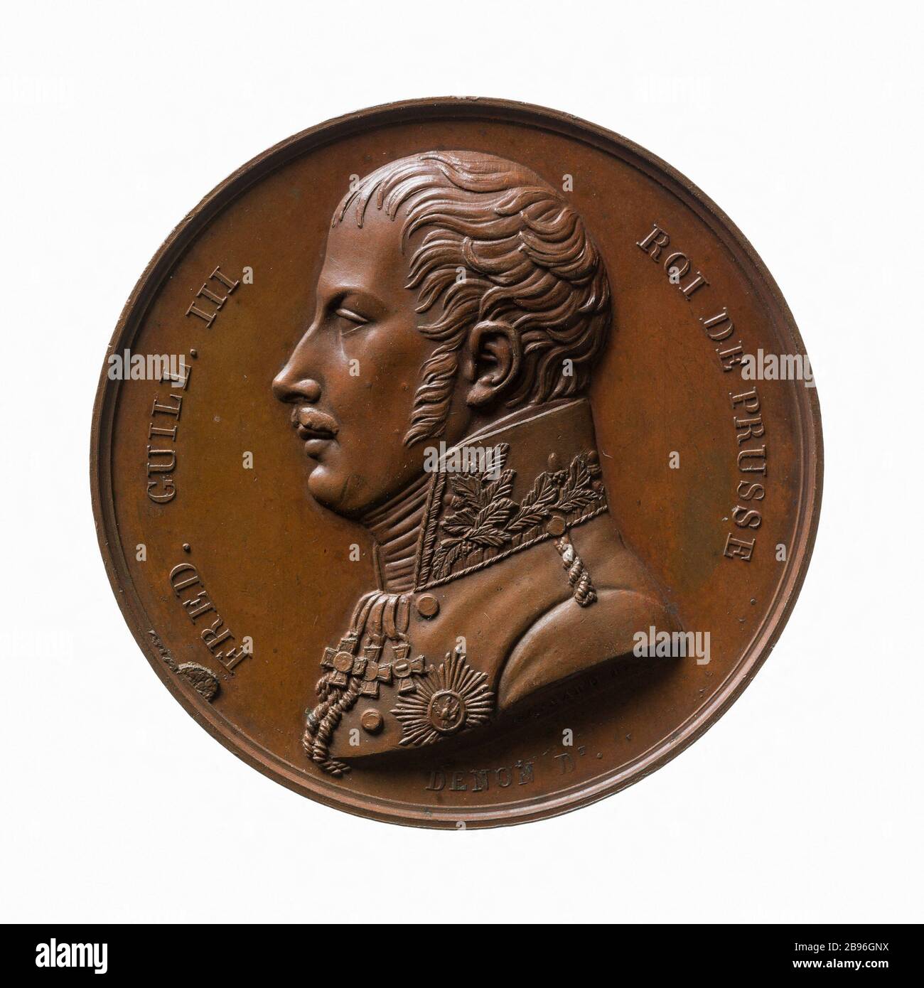 Besuchen Sie Friedrich Wilhelm III (1770-1840), König von Preßburg (177-1840), die Mint-Medaille, Bertrand Andrieu (1761-1822) und Dominique Vivant-Denon (1747-1825). Visite de Frédéric-Guillaume III (1770-1840), roi de Prusse (177-1840), à la Monnaie des médailles, 1814. Bronze. Paris, musée Carnavalet. Stockfoto