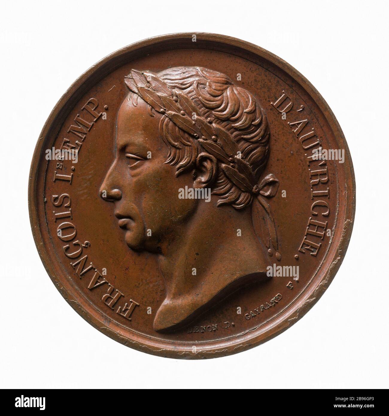 Besuch von Franziskus I. (1768-1835), Kaiser von Österreich (1804-1835), der Mint-Medaille, von Raymond Gayrard (1777-1858) und Dominique Vivant-Denon (1747-1825). Visite de François Ier (1768-1835), empereur d'Autriche (1804-1835), à la Monnaie des médailles, 1814. Bronze. Paris, musée Carnavalet. Stockfoto