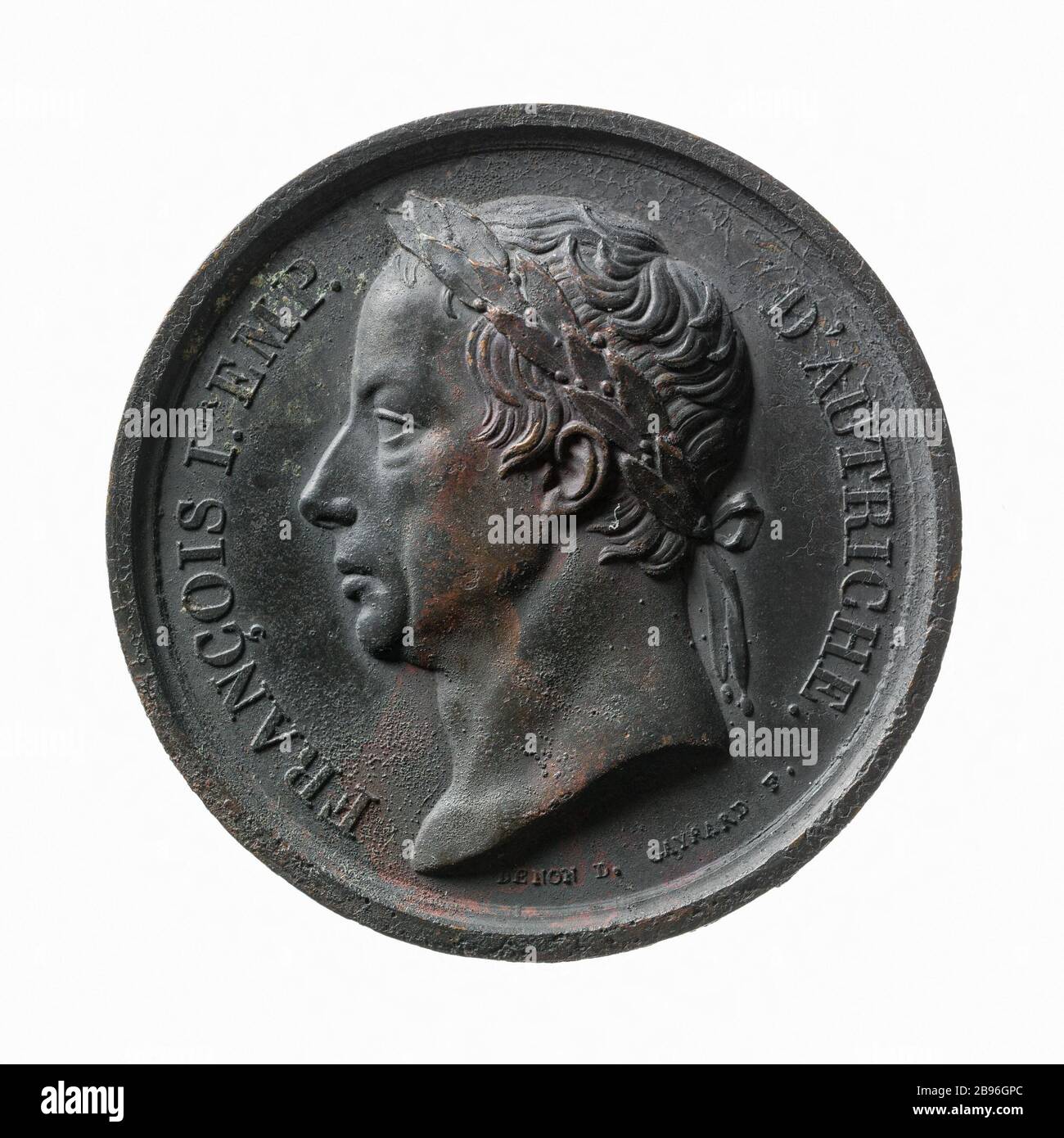 Besuch von Franziskus I. (1768-1835), Kaiser von Österreich (1804-1835), der Mint-Medaille, von Raymond Gayrard (1777-1858) und Dominique Vivant-Denon (1747-1825). Visite de François Ier (1768-1835), empereur d'Autriche (1804-1835), à la Monnaie des médailles, 1814. Bronze. Paris, musée Carnavalet. Stockfoto
