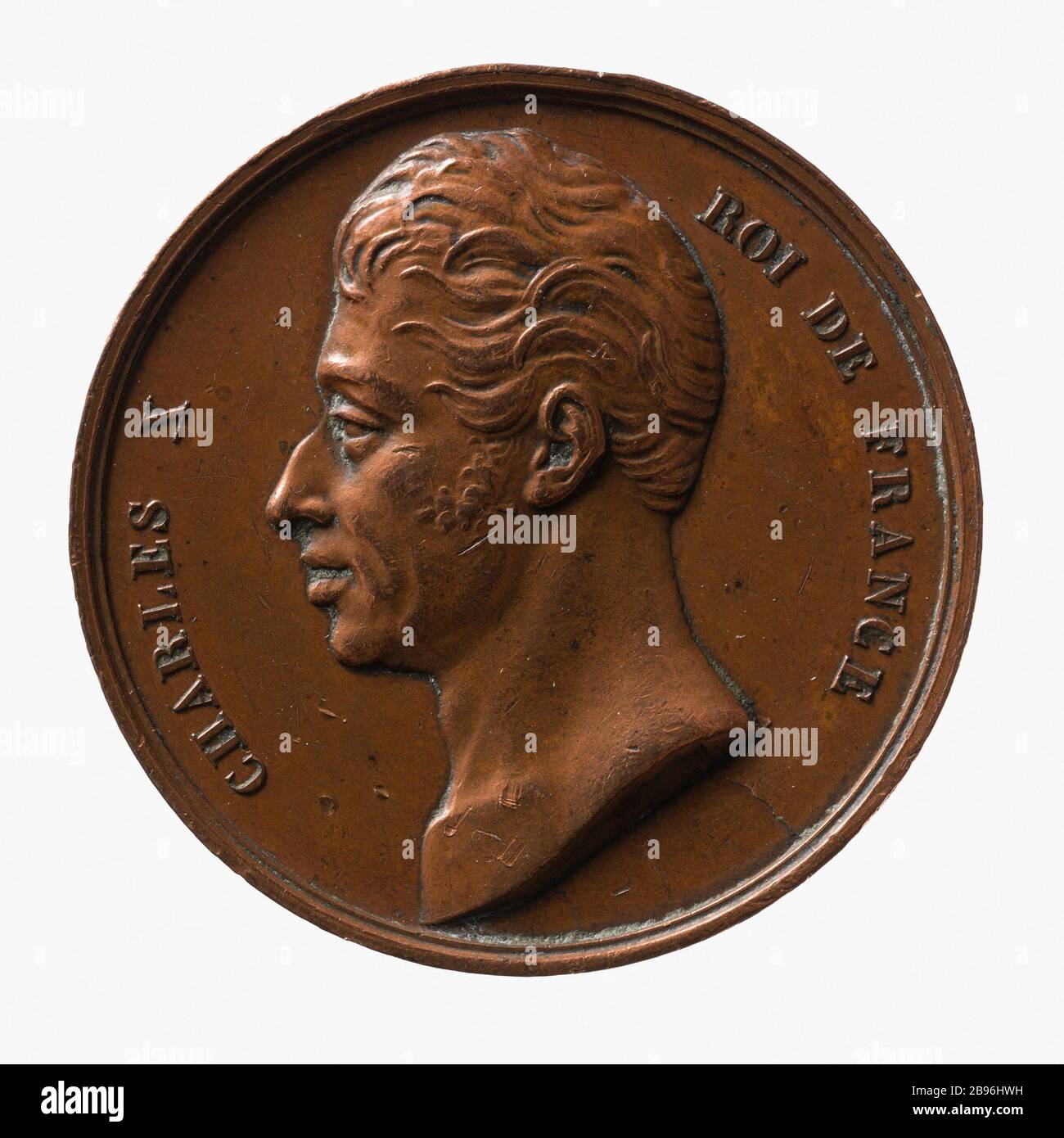 Tribute Arbeiter portet Paris an König Karl X., im Jahre 1824 (Dummy-Titel) Anonyme. Hommage des ouvriers des Ports de Paris au roi Charles X, 241. Cuivre rouge (Avers). Paris, musée Carnavalet. Stockfoto