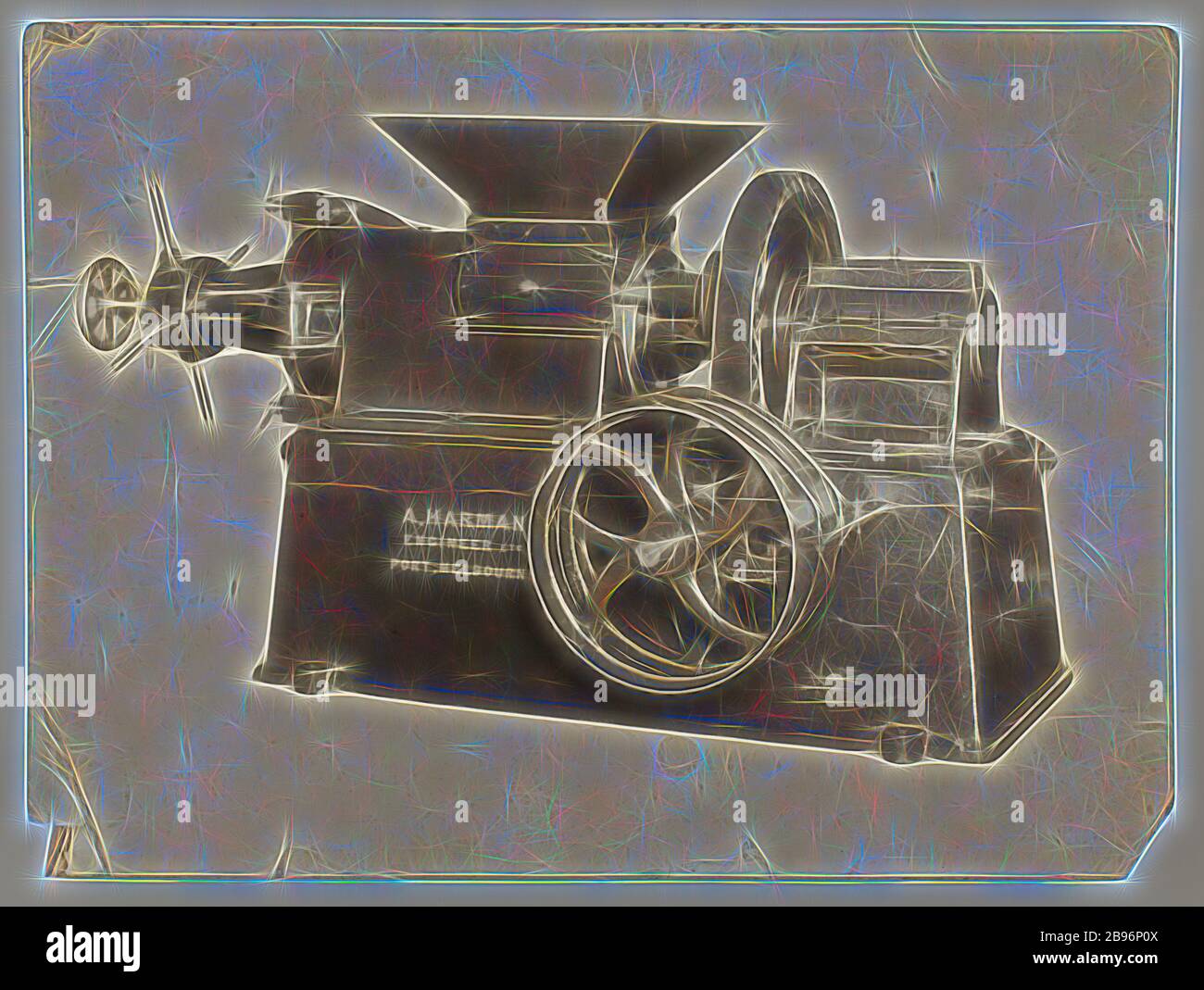 Fotografie - A.T. Harman & Sons, Industrial Equipment, um 1923, EINE Schwarz-Weiß-Fotografie von Industrieanlagen von A.T. Harmen und Söhne. Teil einer Sammlung von Fotografien, Filmen, technischen Zeichnungen, Handelsliteratur und Geschäftspapieren über die Tätigkeiten des viktorianischen Ingenieurbüros A.T. Harman & Sons, Port Melbourne. Das Unternehmen war von den 1890er bis Ende der 1960er Jahre in der Herstellung von Dampfwinden, Dampf, Benzin, Reimagined von Gibon, Design von warmen fröhlich glühen der Helligkeit und Lichtstrahlen Ausstrahlung. Klassische Kunst neu erfunden mit einem modernen Twist. Phot Stockfoto