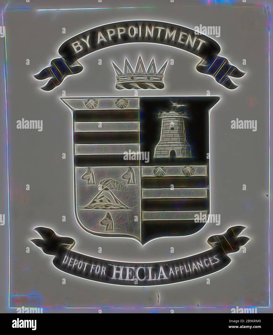 Foto - Hecla Electrics Pty Ltd Schild, um 1940, Schwarz-Weiß-Foto von Hecla Werbematerial mit einem Schild, das einen Vulkan darstellt. Die Wärme aus seiner Lava war dazu gedacht, die Wärme von Hecla elektrische Heizkörper zu bedeuten. Die Marke des Vulkans Hecla entstand 1916, als der Mount Hecla in Island ausbrach und Weltnachrichten machte. Diese Fotografie ist aus einem Album mit 255 Schwarz-Weiß-Fotografien, die elektrische, von Gibon neu gestaltet, Design von warmen fröhlich glühen von Helligkeit und Lichtstrahlen Ausstrahlung. Klassische Kunst neu erfunden mit einem modernen Twist. Fotografie inspi Stockfoto