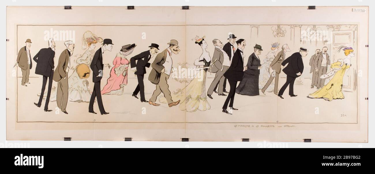 ALBUM MONTE CARLO (2EME-SERIE): LA MARCHE A LA ROULETTE SEM (23-1934). 'Album Monte Carlo (2ème série) : la marche à la Roulette Atrium'. Lithographie en couleurs, 1901. Paris, musée Carnavalet. Stockfoto