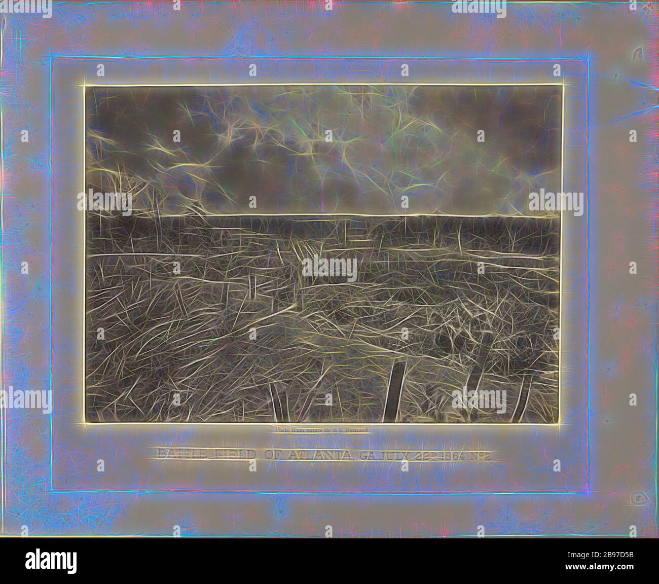 Battle Field of Atlanta, GA., 22. Juli 1864. Nr. 2, George N. Barnard (amerikanisch, 186 - 1902), Atlanta, Georgia, Vereinigte Staaten, negativ 1864, Druck von 1864, Albumen-Silberdruck, 25,6 × 35,9 cm (10 1/16 × 14 1/8 in.), von Gibon neu vorgestellt, Design von warmem, fröhlichem Leuchten von Helligkeit und Lichtstrahlen. Klassische Kunst mit moderner Note neu erfunden. Fotografie, inspiriert vom Futurismus, die dynamische Energie moderner Technologie, Bewegung, Geschwindigkeit und Kultur revolutionieren. Stockfoto