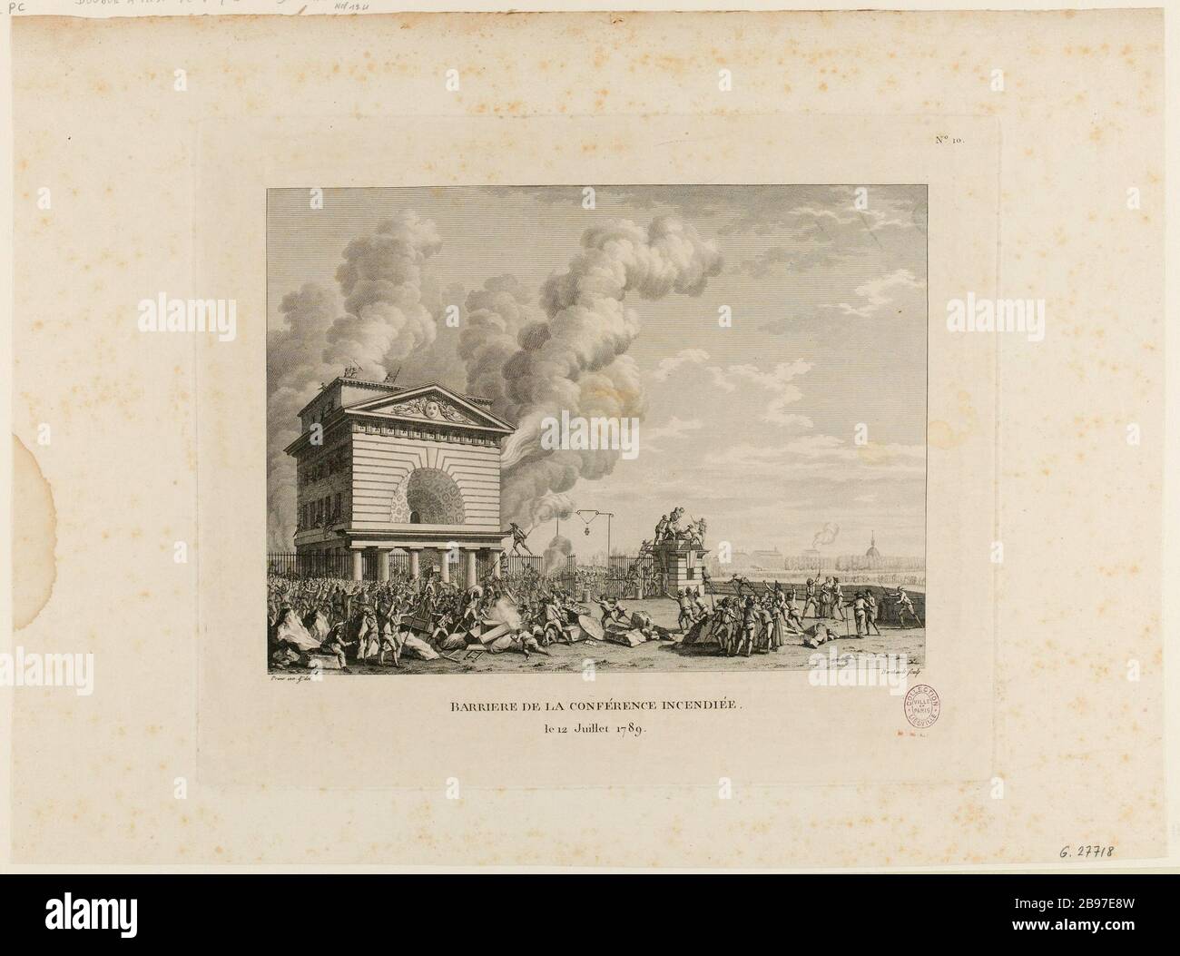 Feuer der Sperre der Bewilligung der Konferenz, derzeit 64, der New York Avenue, 12. Juli 1789, 16. Bezirk. 10. Tabelle der Sammlung historischer Gemälde der französischen Revolution (1791-1817). (TF) Stockfoto