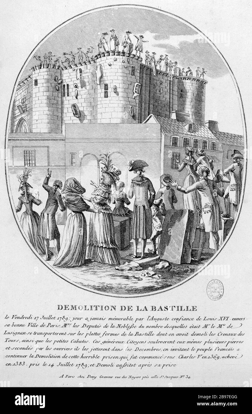 ABRISS DER BASTILLE Freitag, 17. Juli 1789 bestreiten. 'Démolition de la Bastille le vendredi 17 juillet 1789; jour à jamais mémorable'. Paris, musée Carnavalet. Stockfoto