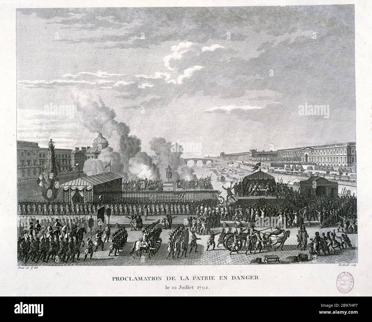AUSRUFUNG DES BEDROHTEN LANDES Pierre-Gabriel Berthault/d'après Jean-Louis Prieur le Jeune. "Proklamation de la patrie en Danger le 22 juillet 173". Eau-forte. Paris, musée Carnavalet. Stockfoto