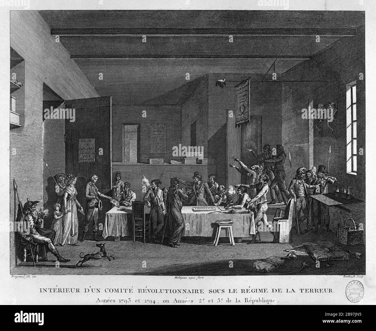 INNERHALB EINES REVOLUTIONÄREN KOMITEES UNTER DEM TERROR Pierre-Gabriel Berthault, Malapeau, Fragonard. "Intérieur d'un comité Révolutionnaire sous le Régime de la Terreur, années 17994 et 17993". Paris, musée Carnavalet. Stockfoto