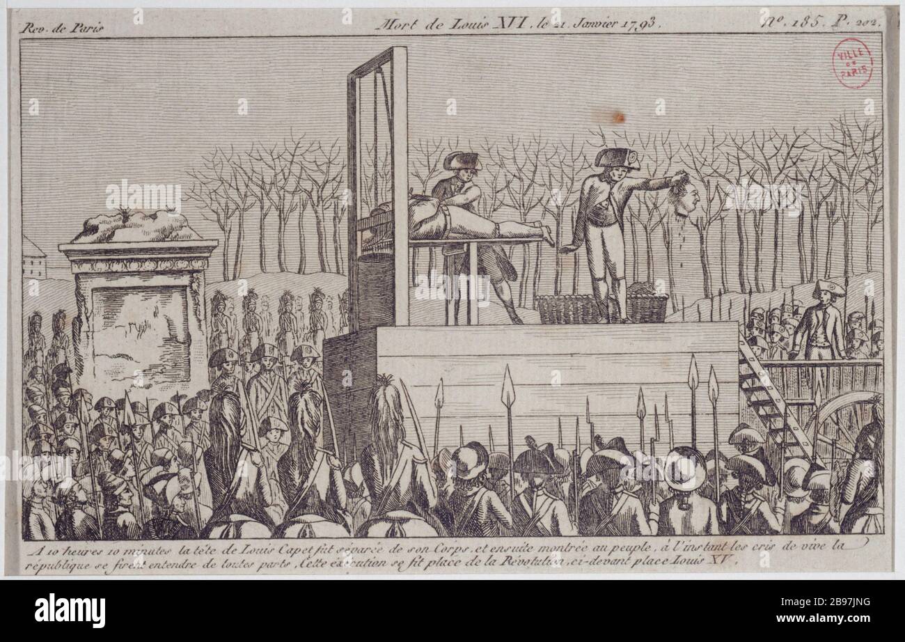 DIE REVOLUTION VON PARIS - DER TOD VON LOUIS XVI 'Les Révolutions de Paris - Mort de Louis XVI, le 21 janvier 1793', estampe anonyme. Paris, musée Carnavalet. Stockfoto