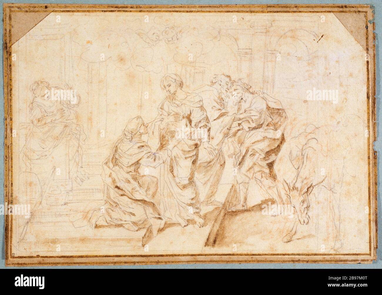 Die Visitation. Charles Poerson (1609-1667). La Visitation. Crayon, lavis d'encre, Sanguin. Au verso du Montage, dessin au crayon noir, lavis gris et rehauuts de blanc, 1652-1657. Paris, musée Carnavalet. Stockfoto