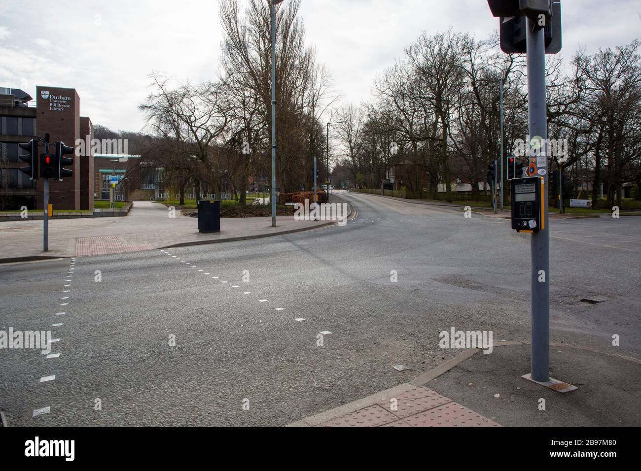 März 2020. Leere Straßen in Durham, Großbritannien, während das Land nach Coronavirus abstürzt. Stockfoto