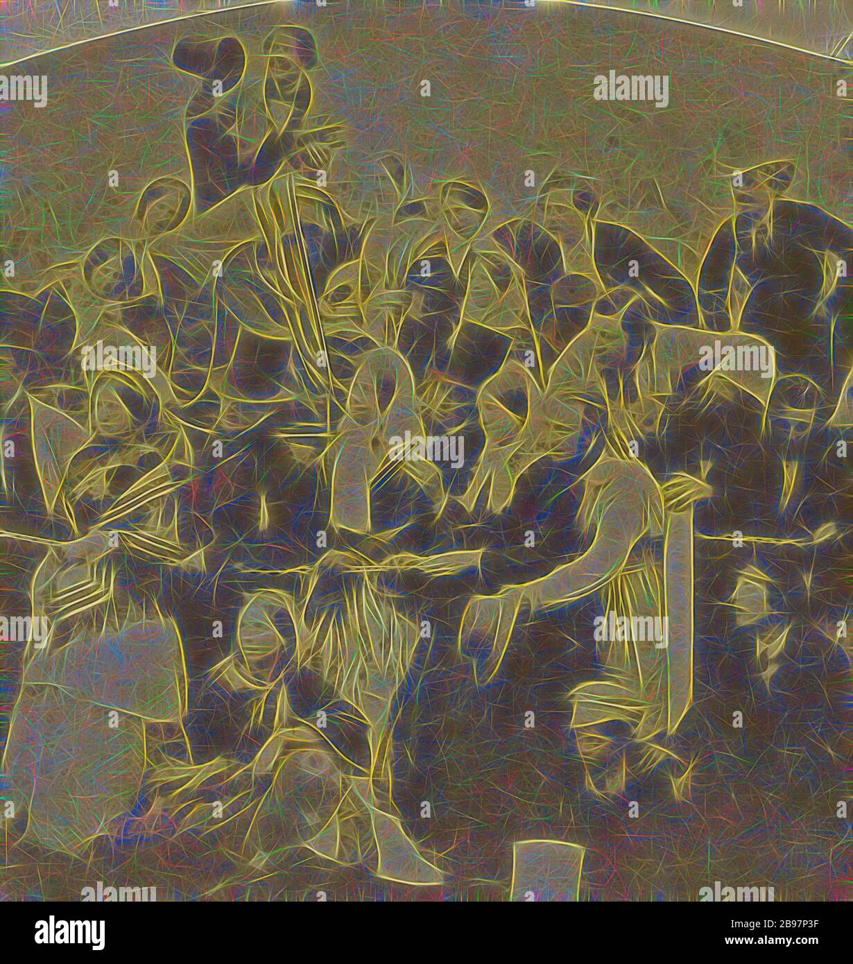 Untersuchung des großen Gemäldes "Derby Day" von William Powell Frith, Alfred Silvester (Britisch, aktive 1850er - 1860 Jahre), 1856, Albumen-Silberdruck, 6,6 × 6,3 cm (2 5/8 × 2 1/2 Zoll), von Gibon neu vorstellbar, Design von warmem, fröhlichem Leuchten von Helligkeit und Lichtstrahlen. Klassische Kunst mit moderner Note neu erfunden. Fotografie, inspiriert vom Futurismus, die dynamische Energie moderner Technologie, Bewegung, Geschwindigkeit und Kultur revolutionieren. Stockfoto