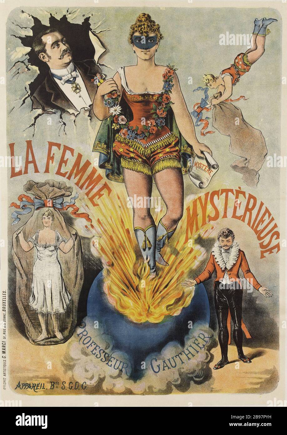 GEHEIMNISVOLLE FRAU PROFESSOR GAUTHIER ANONYME. "La femme mystérieuse, Professeur Gauthier". Lithographie. 1892. Paris, musée Carnavalet. Stockfoto