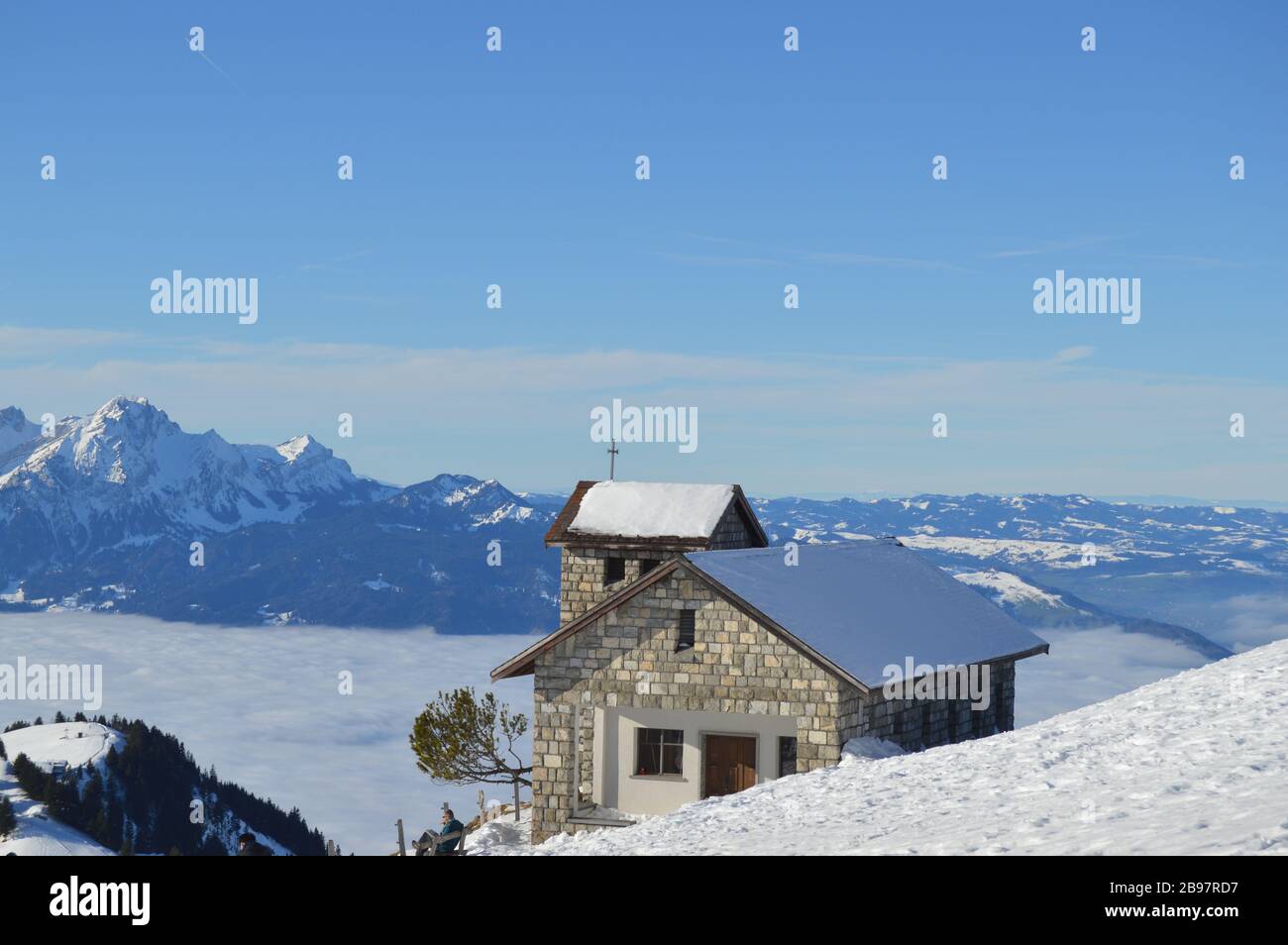 Panoramablick alipne und Schnee Blick vom Mount Rigi Kulm Kaltbad in der Nähe von Vitznau, Schweiz Stockfoto