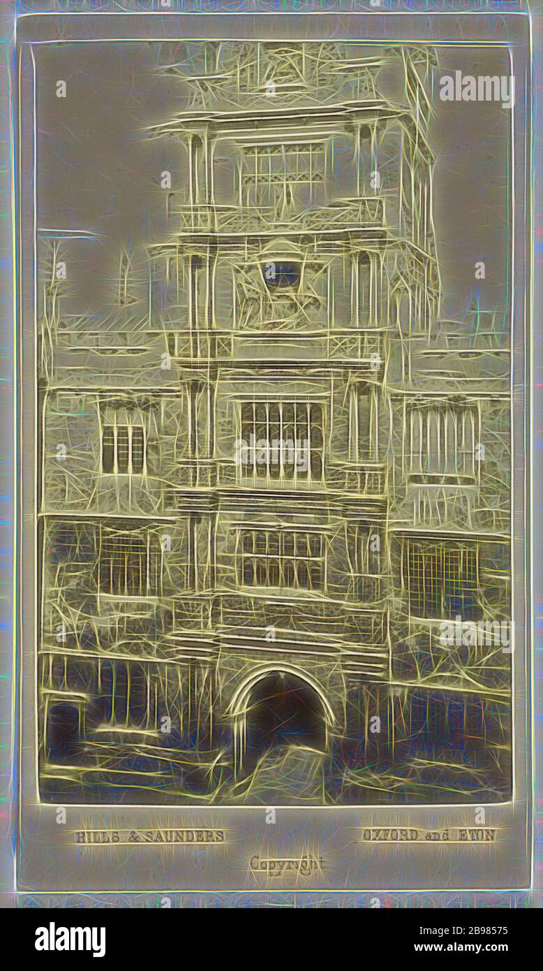 Tower of School - 5 Stile der Architektur, Hills & Saunders (britisch, aktiv um 1860 - 1920er Jahre), 1865–1870, Albumen Silberdruck, neu gestaltet von Gibon, Design von warmen fröhlich glühen von Helligkeit und Lichtstrahlen Ausstrahlung. Klassische Kunst neu erfunden mit einem modernen Twist. Fotografie inspiriert von Futurismus, umarmt dynamische Energie der modernen Technologie, Bewegung, Geschwindigkeit und Kultur revolutionieren. Stockfoto