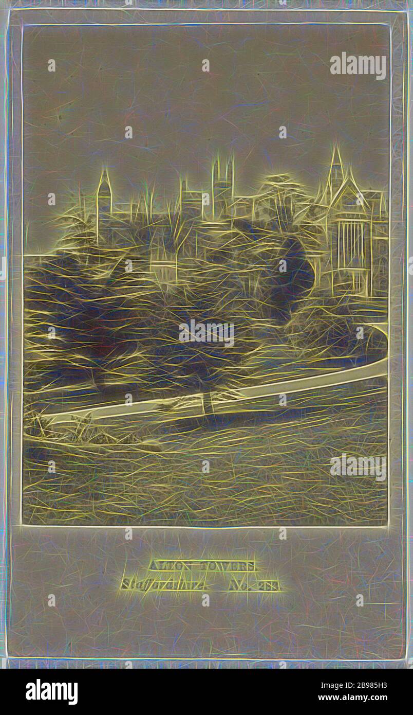 Alton Towers Staffordshire. Front Approach, Manchester Photographic Company (Englisch, 1865 - 1868), 1864–1865, Albumen Silberdruck, neu gestaltet von Gibon, Design von warmen fröhlich glühen der Helligkeit und Lichtstrahlen Ausstrahlung. Klassische Kunst neu erfunden mit einem modernen Twist. Fotografie inspiriert von Futurismus, umarmt dynamische Energie der modernen Technologie, Bewegung, Geschwindigkeit und Kultur revolutionieren. Stockfoto