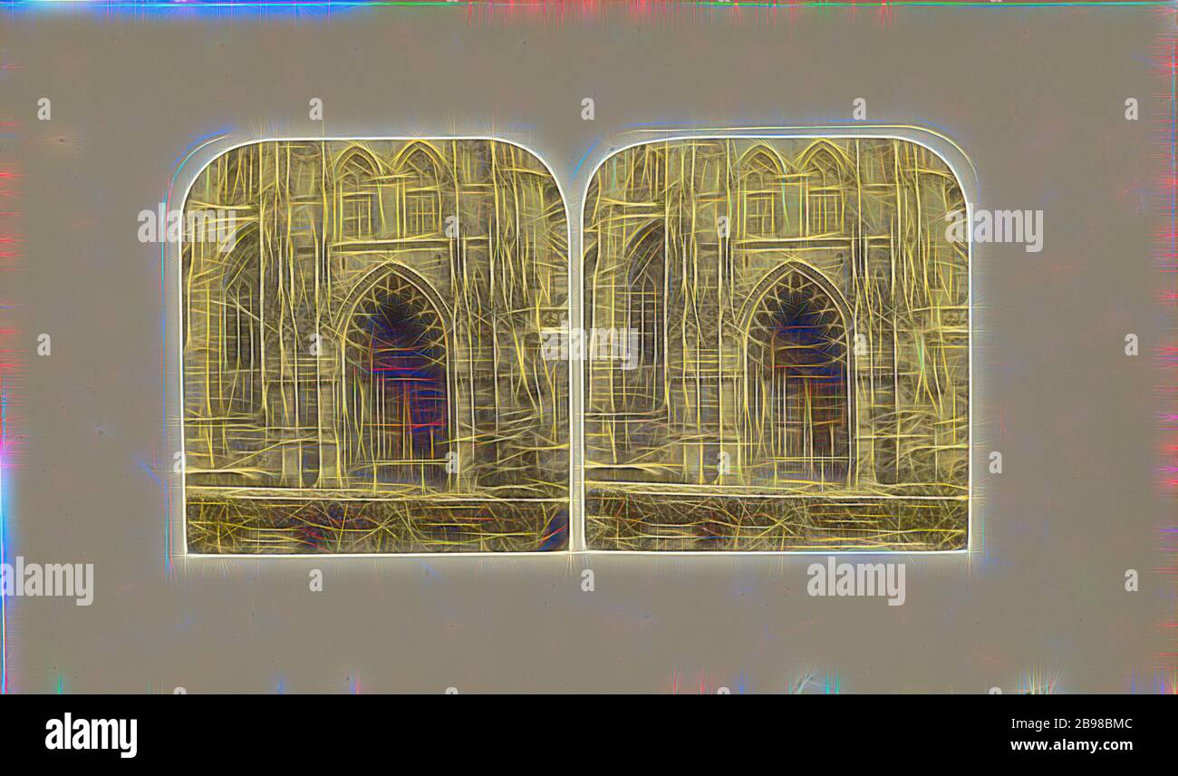 Südporch, Kirche Saint Ouen, Rouen, Robert Howlett (britisch, 1831 - 1858), Rouen, Frankreich, um 1858, Silberaluminstoff-Druck, 7.5 × 14.1 cm (2 15/16 × 5 9/16 in.), neu gestaltet von Gibon, Design von warmen fröhlich glühenden Helligkeit und Lichtstrahlen Ausstrahlung. Klassische Kunst neu erfunden mit einem modernen Twist. Fotografie inspiriert von Futurismus, umarmt dynamische Energie der modernen Technologie, Bewegung, Geschwindigkeit und Kultur revolutionieren. Stockfoto