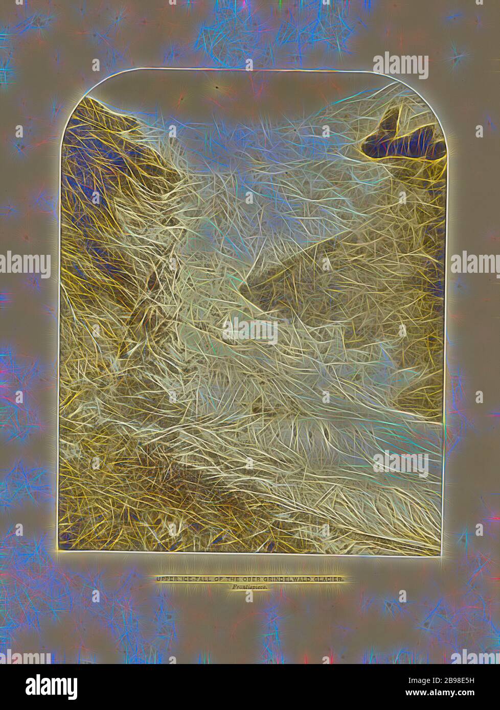 Oberer Eisfall des Ober Grindelwald Glacier, Ernest H. Edwards (British, 1837 - 1903), Kanton Bern, Schweiz, 1865, Albumen Silberdruck, 17 × 13.7 cm (6 11/16 × 5 3/8 in.), neu gestaltet von Gibon, Design von warmen fröhlichen Leuchten von Helligkeit und Lichtstrahlen Strahlkraft. Klassische Kunst neu erfunden mit einem modernen Twist. Fotografie inspiriert von Futurismus, umarmt dynamische Energie der modernen Technologie, Bewegung, Geschwindigkeit und Kultur revolutionieren. Stockfoto