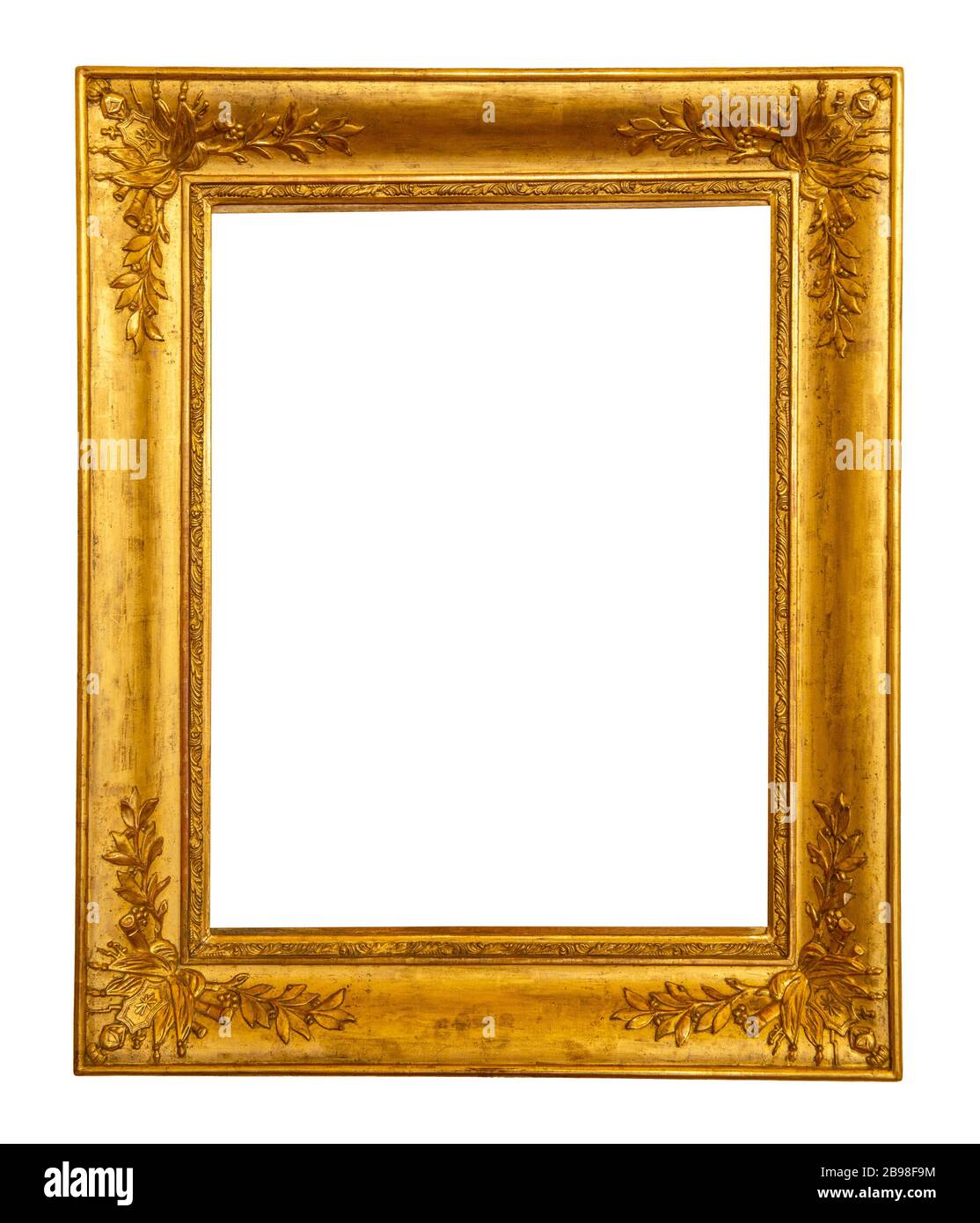 Antiker vergoldeter Rahmen isoliert auf weißem Hintergrund Stockfoto