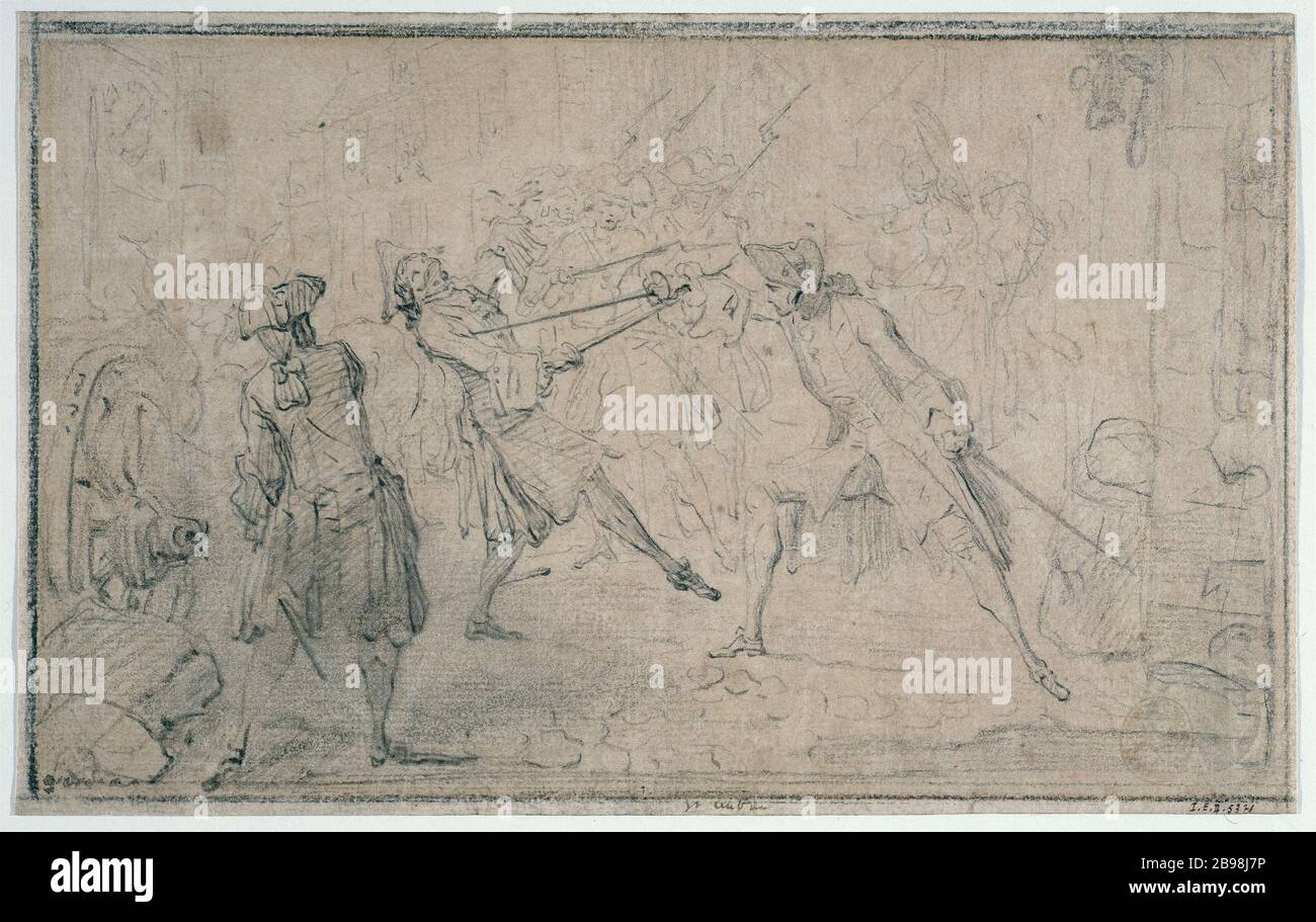 Die Schlägerei Gabriel de Saint-Aubin (1724-1780). "La rixe". Dessin (pierre d'Italie sur Papier vergé). Paris, musée Carnavalet. Stockfoto