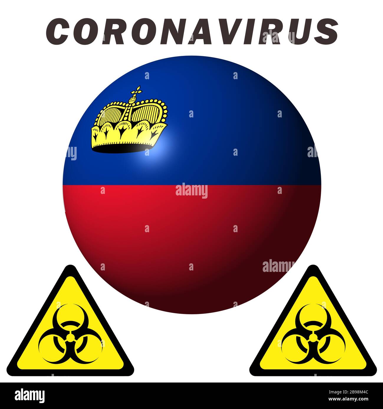 Warnschild für Coronavirus auf Lichtenstein-Flagge Stockfoto