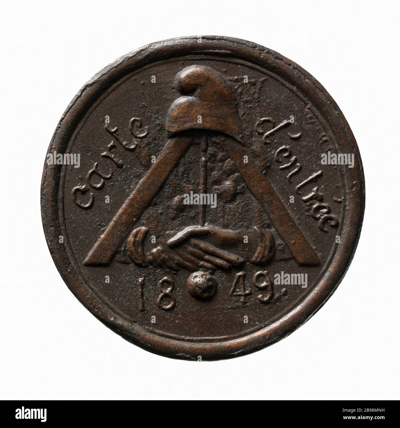 Karteneingabe für das Republikanische Theater Belle-Ile-en-Mer, 1849 (Dummy-Titel) carte d'entrée pour le théâtre républicain de Belle-Ile-en-Mer. Bronze. 1849. Paris, musée Carnavalet. Stockfoto