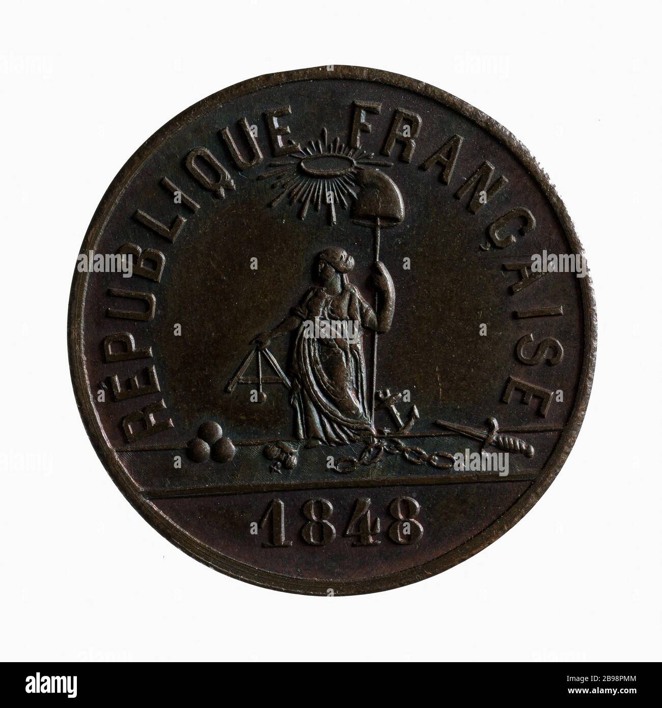Installation eines Zivilhospitals im Louvre, der Tuilerien, 1848 (Dummy-Titel) Médaille sur l'Installation d'un hôpital civil dans le palais du Louvre, aux Tuileries. Cuivre, 1848. Paris, musée Carnavalet. Stockfoto
