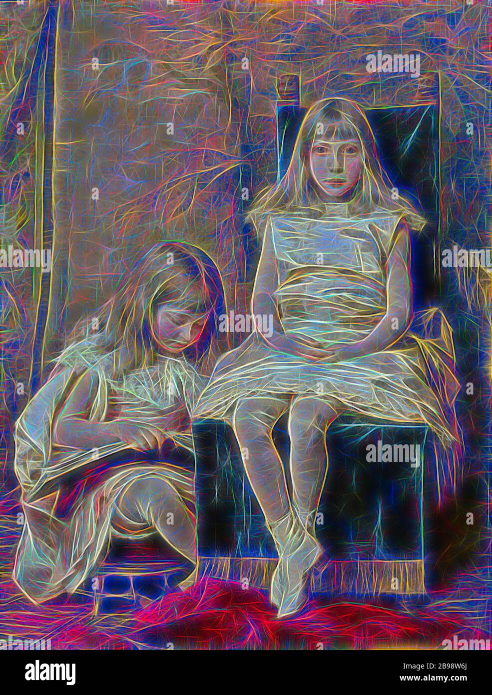 Hildegard Thorell, Hildegard Tamm und Alfhild Tamm, Hildegard und Alfhild Tamm Kinder, Kinder Hildegard und Alfhild Tamm, Gemälde, Alfhild Tamm, 1882, Öl auf Leinwand, Höhe, 127 cm (50 Zoll), Breite, 97 cm (38.1 Zoll), signiert, Hildegard Thorell 1882 (letzte Ziffer unklar), neu gestaltet von Gibon, Design von warmen fröhlich glühen von Helligkeit und Lichtstrahlen Strahlkraft. Klassische Kunst neu erfunden mit einem modernen Twist. Fotografie inspiriert von Futurismus, umarmt dynamische Energie der modernen Technologie, Bewegung, Geschwindigkeit und Kultur revolutionieren. Stockfoto