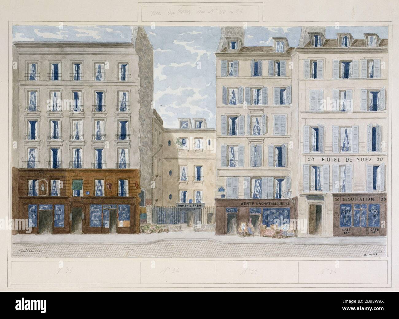 Rue du Four Nº 20 26, 6. Bezirk Jule Gaildringen (1816-1898). Rue du Four Nº 20 à 26, 6 ème, Bezirk. Plume et aquarelle, 1893. Paris, musée Carnavalet. Stockfoto