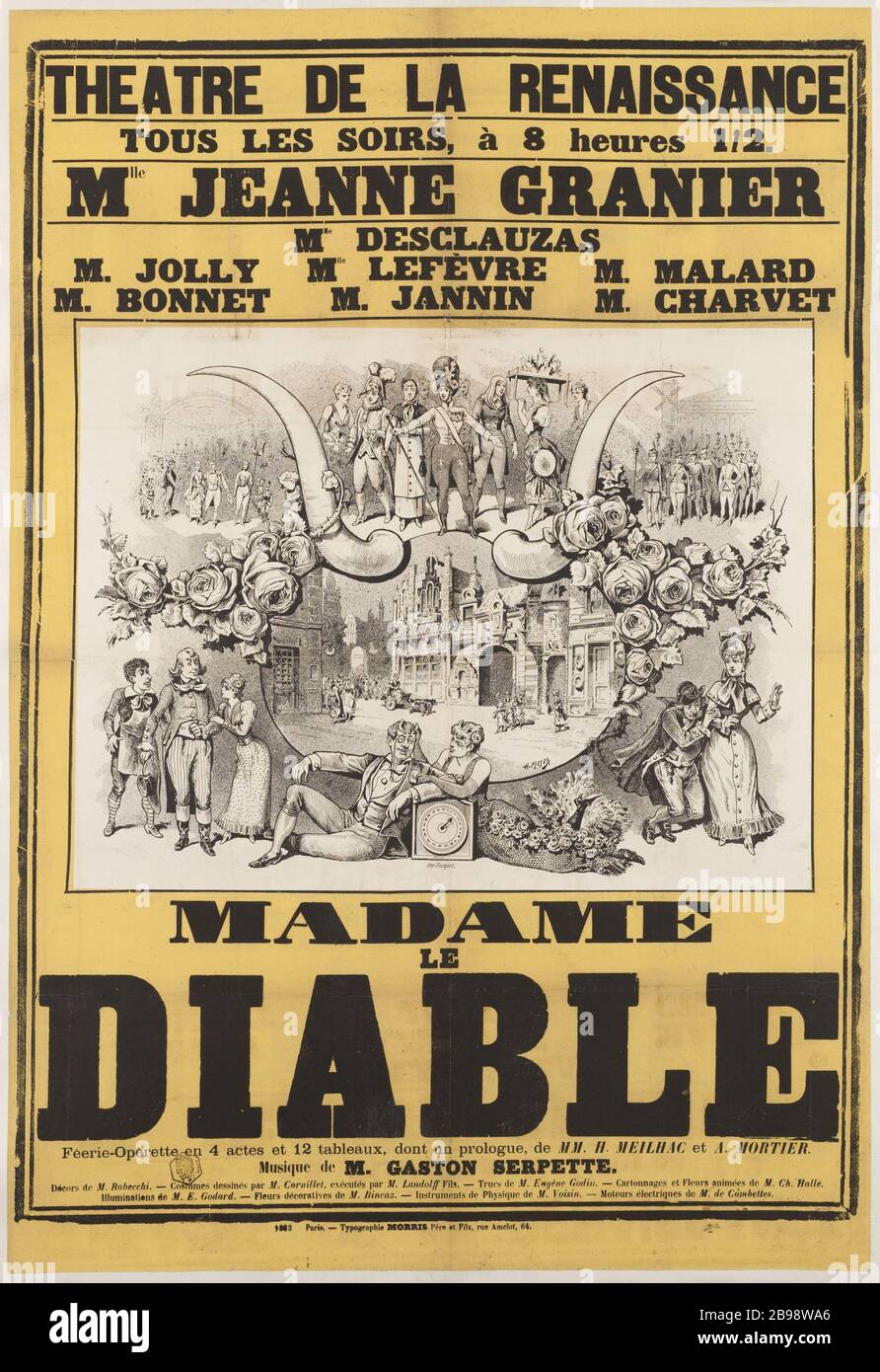 THEATER DER RENAISSANCE, FRÄULEIN HENRI MEYER (1844-1899). "Théâtre de la Renaissance, Madame le Diable". Lithog./Typog. 1880-1900. Paris, musée Carnavalet. Stockfoto