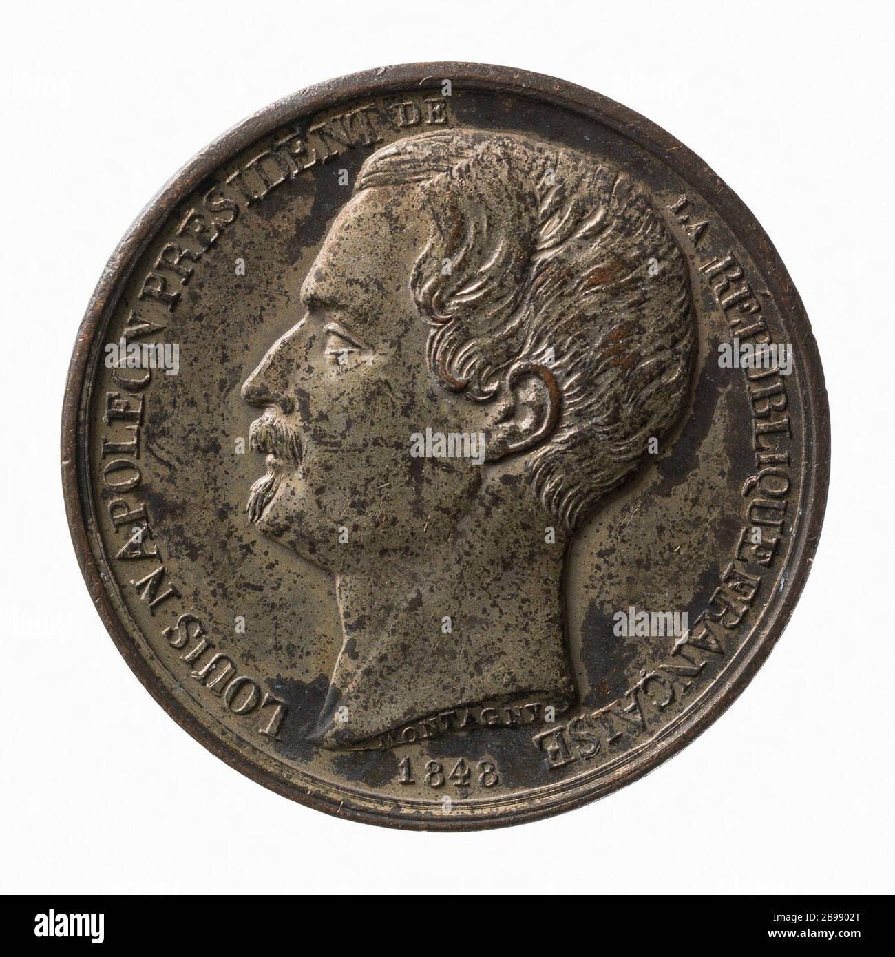 Medaille für die Präsidentschaft von Louis Napoleon Bonaparte (1808-1873), 1848 (Dummy-Titel) Jean-Pierre Montagny (1789-1862). Médaille en faveur de la présidence de Louis Napoléon Bonaparte (1808-1873). Cuivre blanc, 1848. Paris, musée Carnavalet. Stockfoto