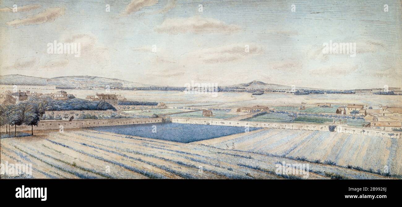 Blick in die Nähe von Paris Vaugirard P. Crépinet. Vue des environs de Paris pry de Vaugirard. Plume, aquarelle, um 1820. Paris, musée Carnavalet. Stockfoto