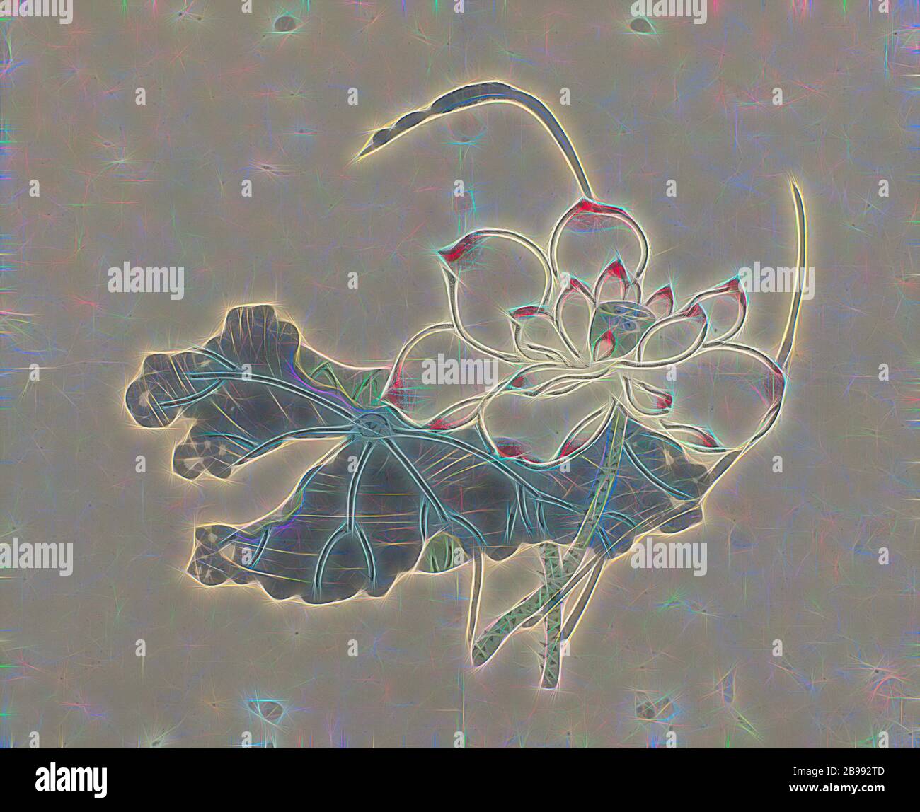 Lotus, Blatt aus zehn Bambus Hall., anonym, China, c. 1600 - c. 1625, Papier, Farbholzschnitt, H 265 mm × B 308 mm, neu gestaltet von Gibon, Design von warmen fröhlichen Leuchten von Helligkeit und Lichtstrahlen Ausstrahlung. Klassische Kunst neu erfunden mit einem modernen Twist. Fotografie inspiriert von Futurismus, umarmt dynamische Energie der modernen Technologie, Bewegung, Geschwindigkeit und Kultur revolutionieren. Stockfoto