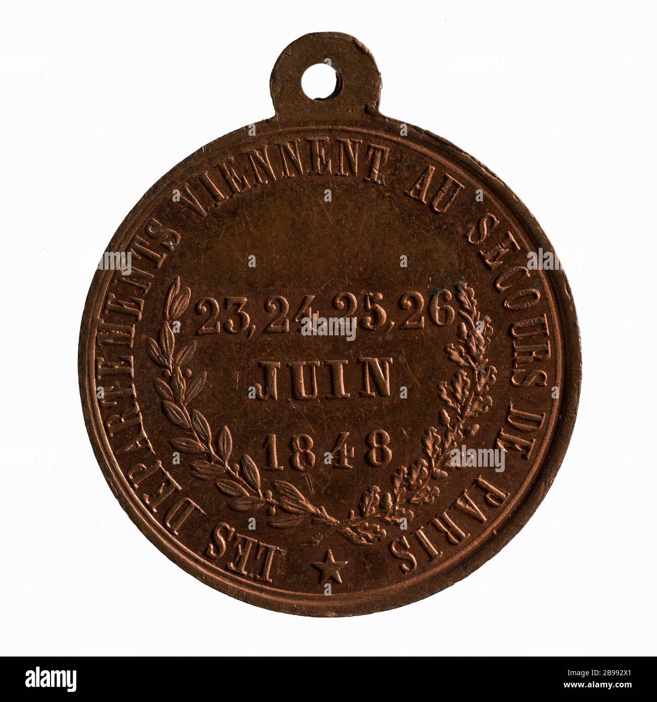 Die Departements kommen Paris zu Hilfe "während der Tage vom 23. Juni, 24., 25. Juni 1848 (Dummy-Titel) Médaille 'Les départements viennent au secours de Paris' lors des Journées de Juin, 23., 24., 25., 26. Juin 1848. Paris, musée Carnavalet. Stockfoto