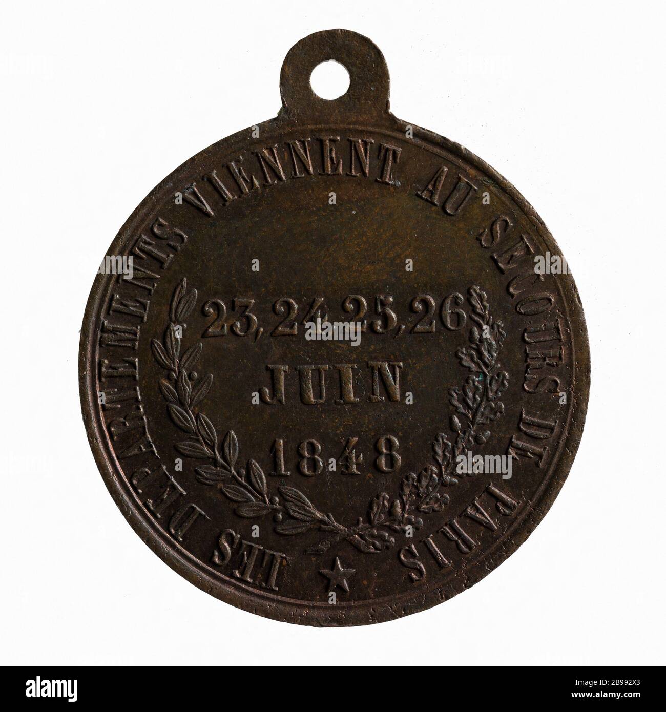 Die Departements kommen Paris zu Hilfe "während der Tage vom 23. Juni, 24., 25. Juni 1848 (Dummy-Titel) Médaille 'Les départements viennent au secours de Paris' lors des Journées de Juin, 23., 24., 25., 26. Juin 1848. Paris, musée Carnavalet. Stockfoto