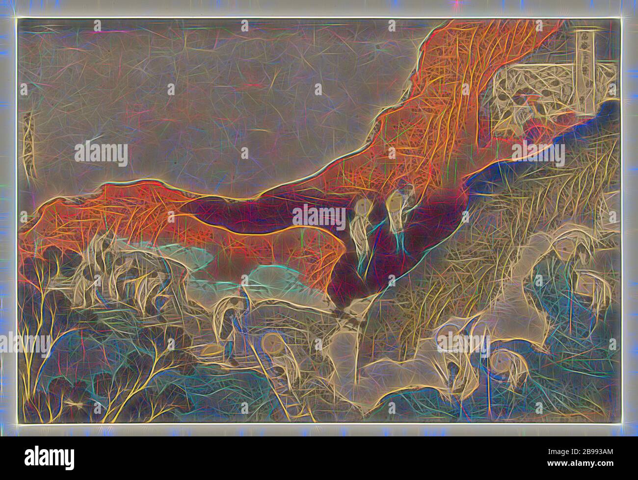 Bergsteiger Shojin tozan (Titel auf Objekt) 36 Ansichten des Fuji-Berges (Serientitel) Fuji sanjurokkei (Serientitel auf Objekt), Pilger in weißer Kleidung beim Aufstieg auf den Fuji-Berg, rechts oben verschiedene Pilger in einer Höhle, Fuji, der Berg, Katsushika Hokusai (auf Objekt erwähnt), 1831 - 1835, Papier, Farbholzschnitt, H 244 mm × B 368 mm, neu gestaltet von Gibon, Design von warmen fröhlich glühen von Helligkeit und Lichtstrahlen Ausstrahlung. Klassische Kunst neu erfunden mit einem modernen Twist. Fotografie inspiriert von Futurismus, umarmt dynamische Energie der modernen Technologie, Bewegung, Geschwindigkeit und revolutionieren Cultu Stockfoto