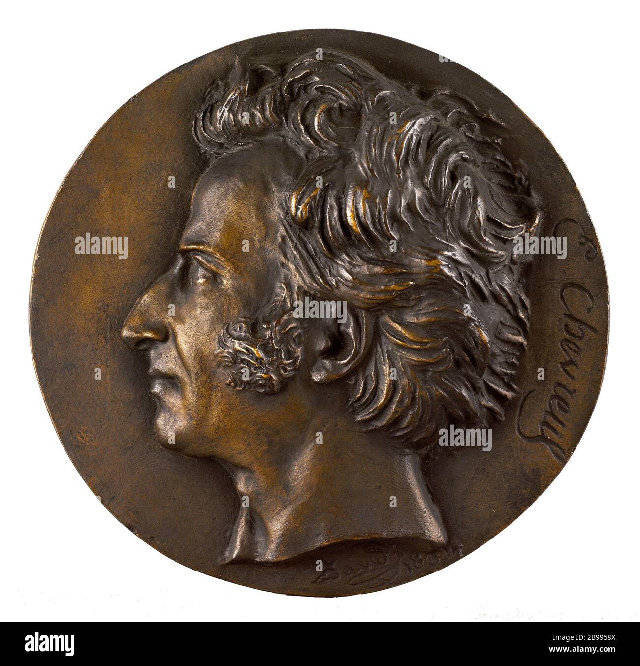 PORTRÄT VON MICHAEL EUGENE CHEVREUL (1786-1889), DEM CHEMIKER David d'Angers (1788-1856). Portrait de Michel-Eugène Chevreul (1786-1889), chimiste français. Bronze, Fonte au sable. 1834. Paris, musée Carnavalet. Stockfoto