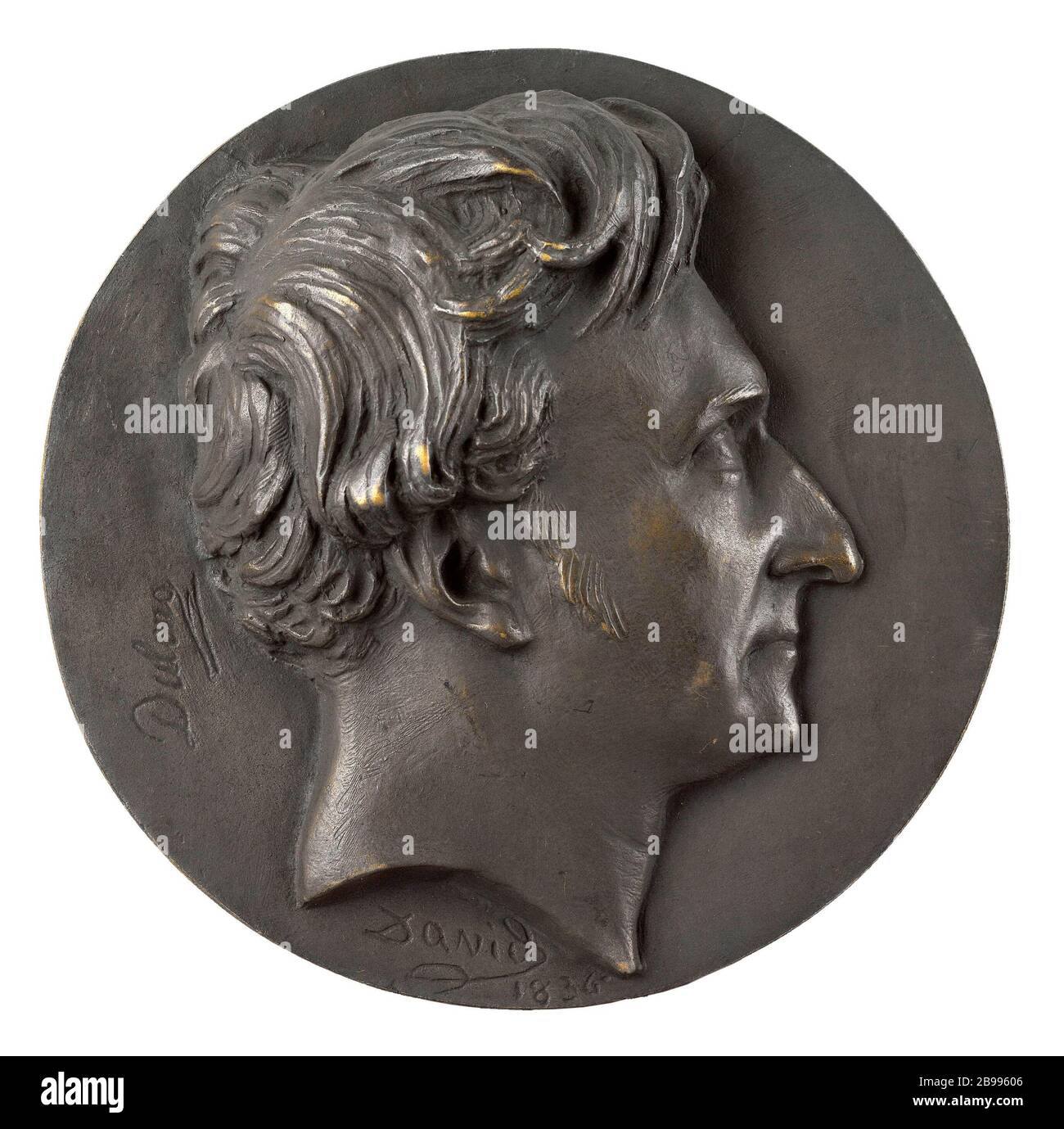 PORTRÄT VON PIERRE-LOUIS DULONG (1785-1838), WISSENSCHAFTLER David d'Angers (1788-1856). Portrait de Pierre-Louis Dulong (1785-1838), savant français. Bronze, Fonte au sable. Im Jahre 182. Paris, musée Carnavalet. Stockfoto