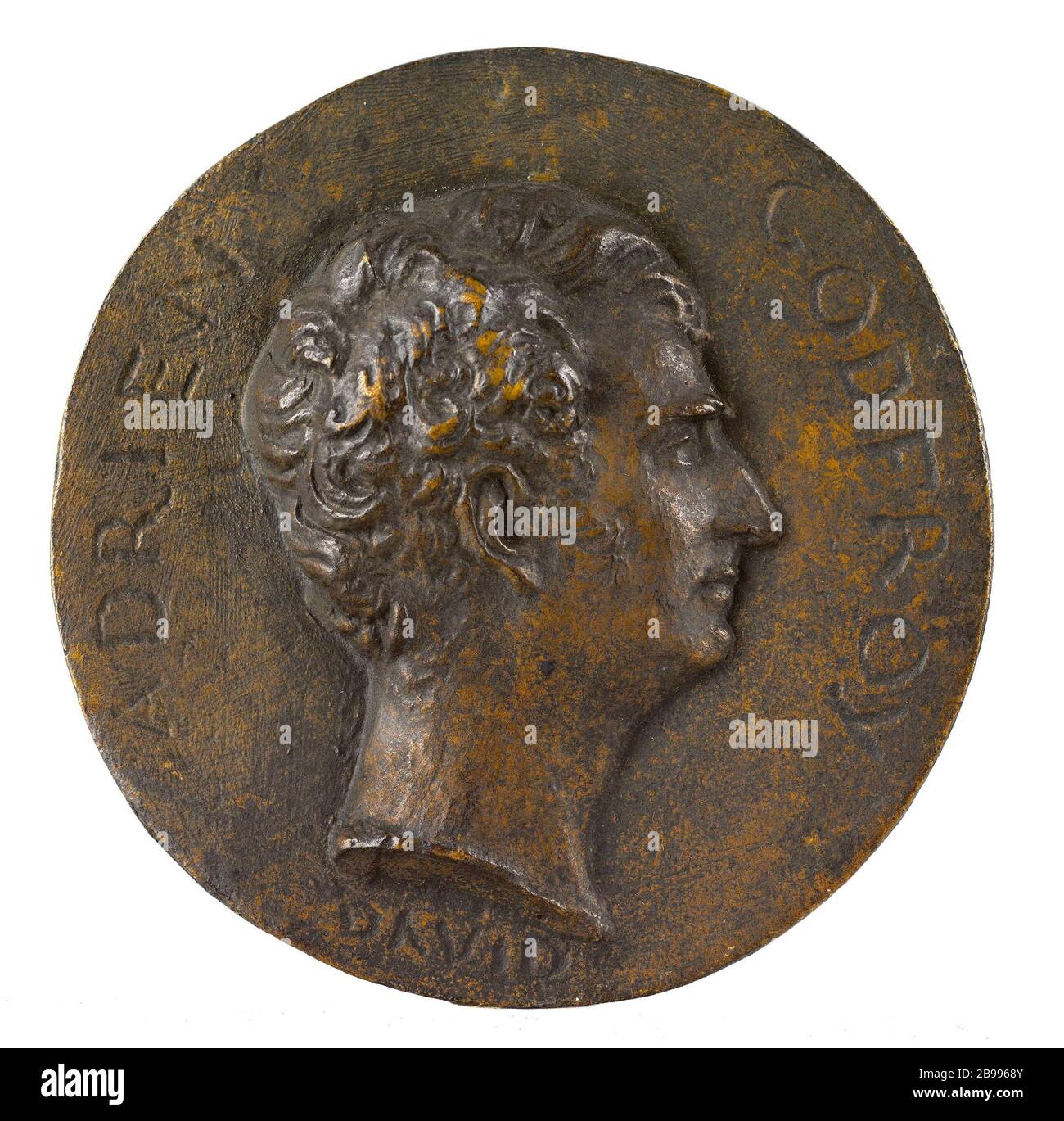 PORTRÄT VON ADRIEN PIERRE FRANCOIS GODFROY (1777-1855), SCHRIFTSTELLER David d'Angers (1788-1856). Portrait d'Adrien-Pierre-François Godfroy (1777-1855), Graveur français. Bronze, Fonte au sable. XIXème arr. Paris, musée Carnavalet. Stockfoto